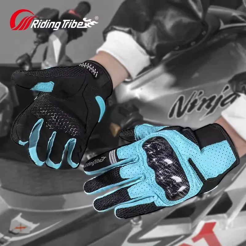 

Легкие мотоциклетные спортивные перчатки для мужчин и женщин из натуральной кожи для ладони, защита суставов из углеродного волокна и дышащая сетка для летней езды