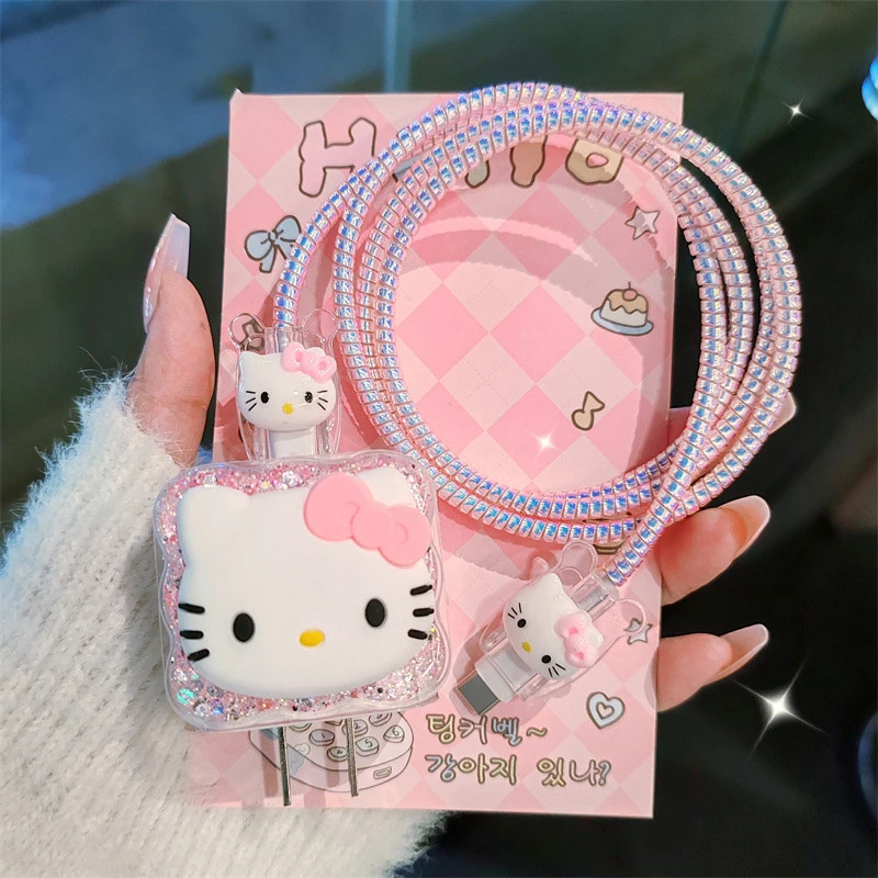 Hello Kitty Kuromi Ładowarka Kabel do transmisji danych Etui ochronne i zestaw do nawijania dla Apple 18W 20W Szybka ładowarka Adapter Etui na ładowarkę do telefonu