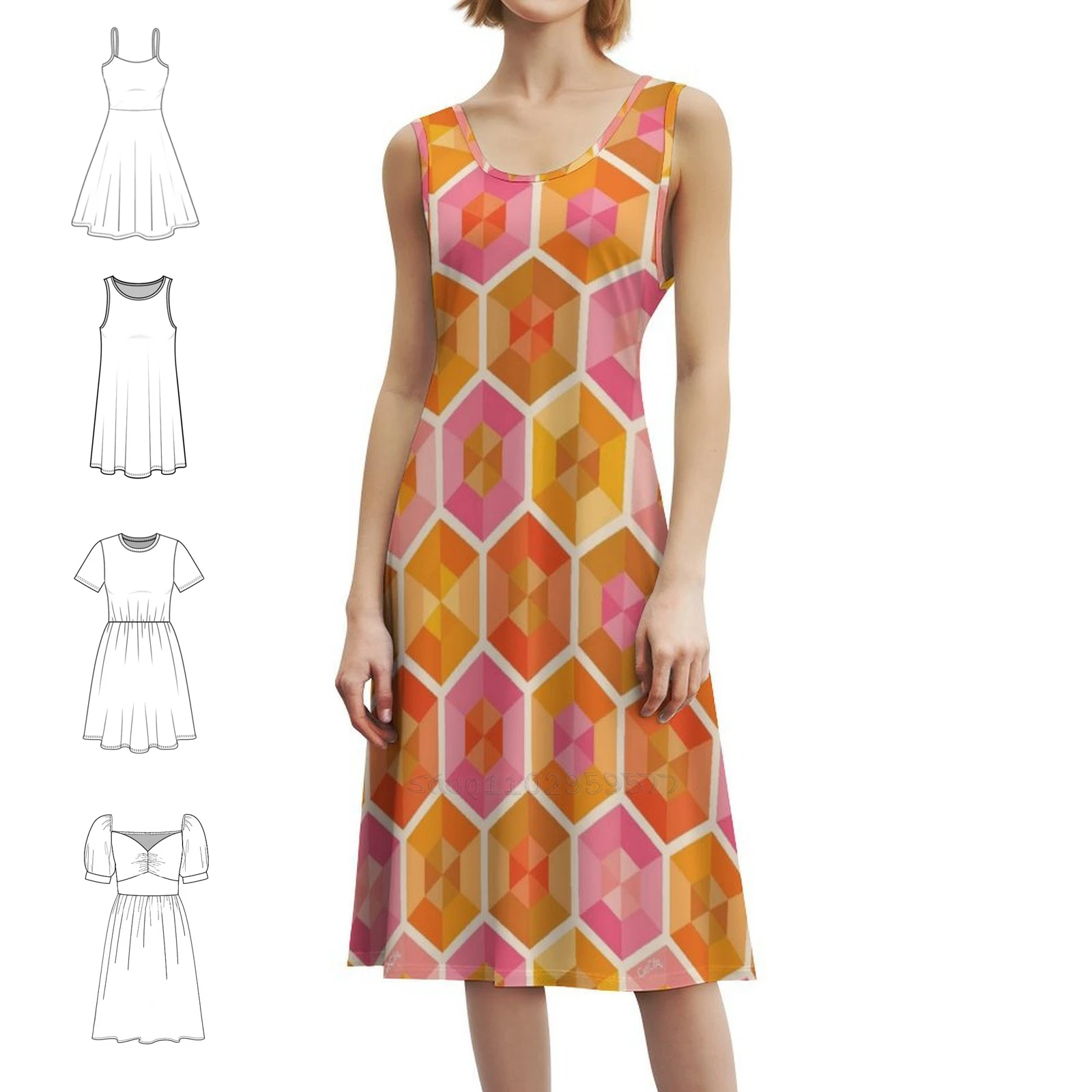 Hexagon Gems - فستان حفلات نسائي ريترو صن شاين ملابس الشارع الشهير ملابس نادي مطبوعة عصرية للإناث سداسية هندسية #1