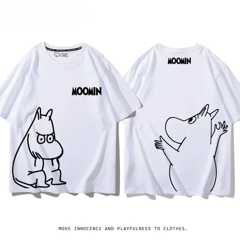 M-Moomins Unisex Sommer-T-Shirt aus reiner Baumwolle, lockere Passform, vielseitiges, lässiges Oberteil, ideal für den täglichen Gebrauch, ein Basic-T-Shirt für Damen und Herren.