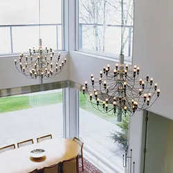 Iron Hanging Chandelier For Dining Living Room Kitchen Table Round Post-Modern Pendant Light For Loft Stairway Hanging Lamp