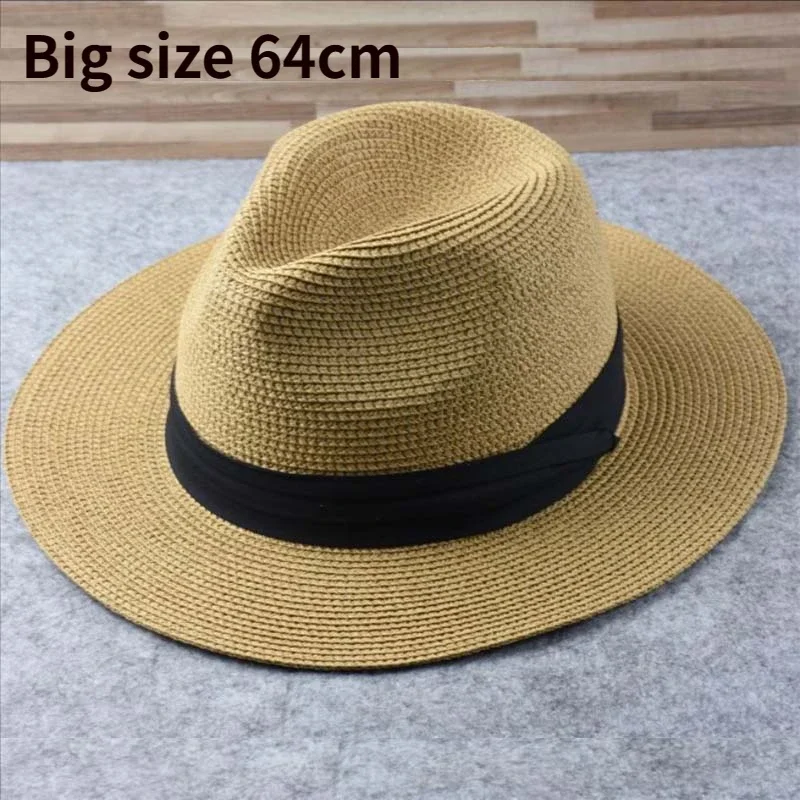 Sombrero de paja plegable de cabeza grande para hombre, sombrero de vaquero de Panamá para exteriores, sombreros de sol de playa de arena, Fedora de