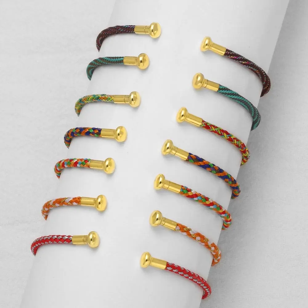 OCESRIO Fashion Rainbow Cord Brass Bracelet Wrist Chain Thread String Adjustable Copper Jewelry Making Findings Wholesale brtg69