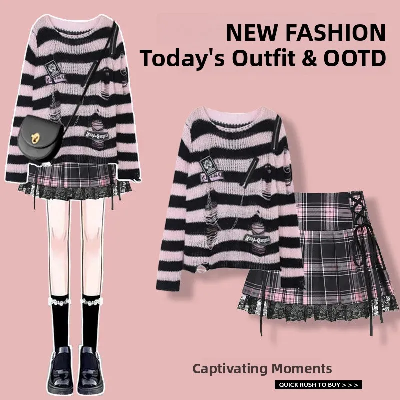 

Комплект свитера College Sle JK orm Salt System Trendy Hot Girl Top f Юбка Sweet And Spicy Комплект из двух предметов Autumn Faion ...