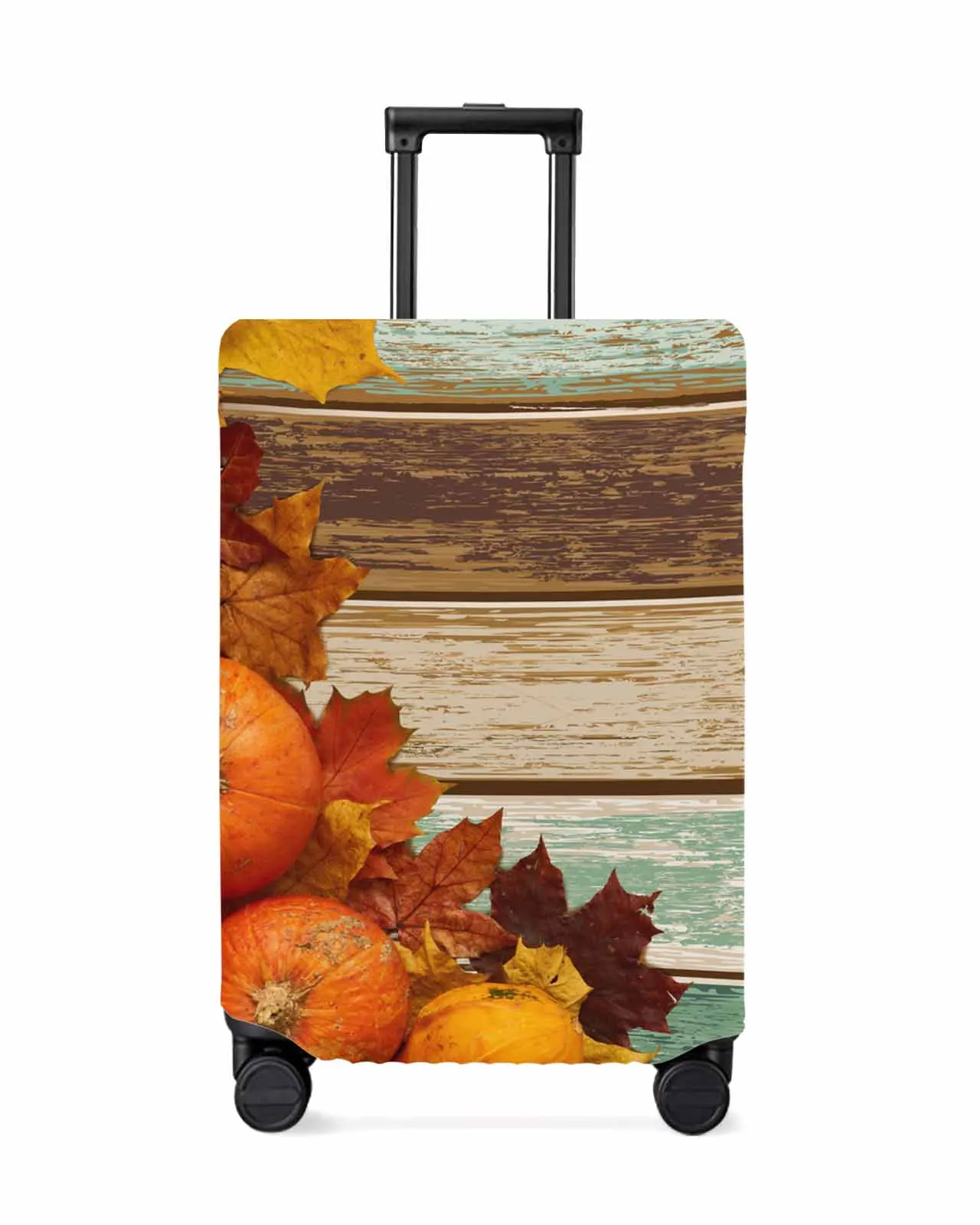 Thanksgiving Autumn Pumpkin Leaves Wood Grain Protective Cover For Travel Accessories Suitcase Elastic Dust Case Protect Sleeve