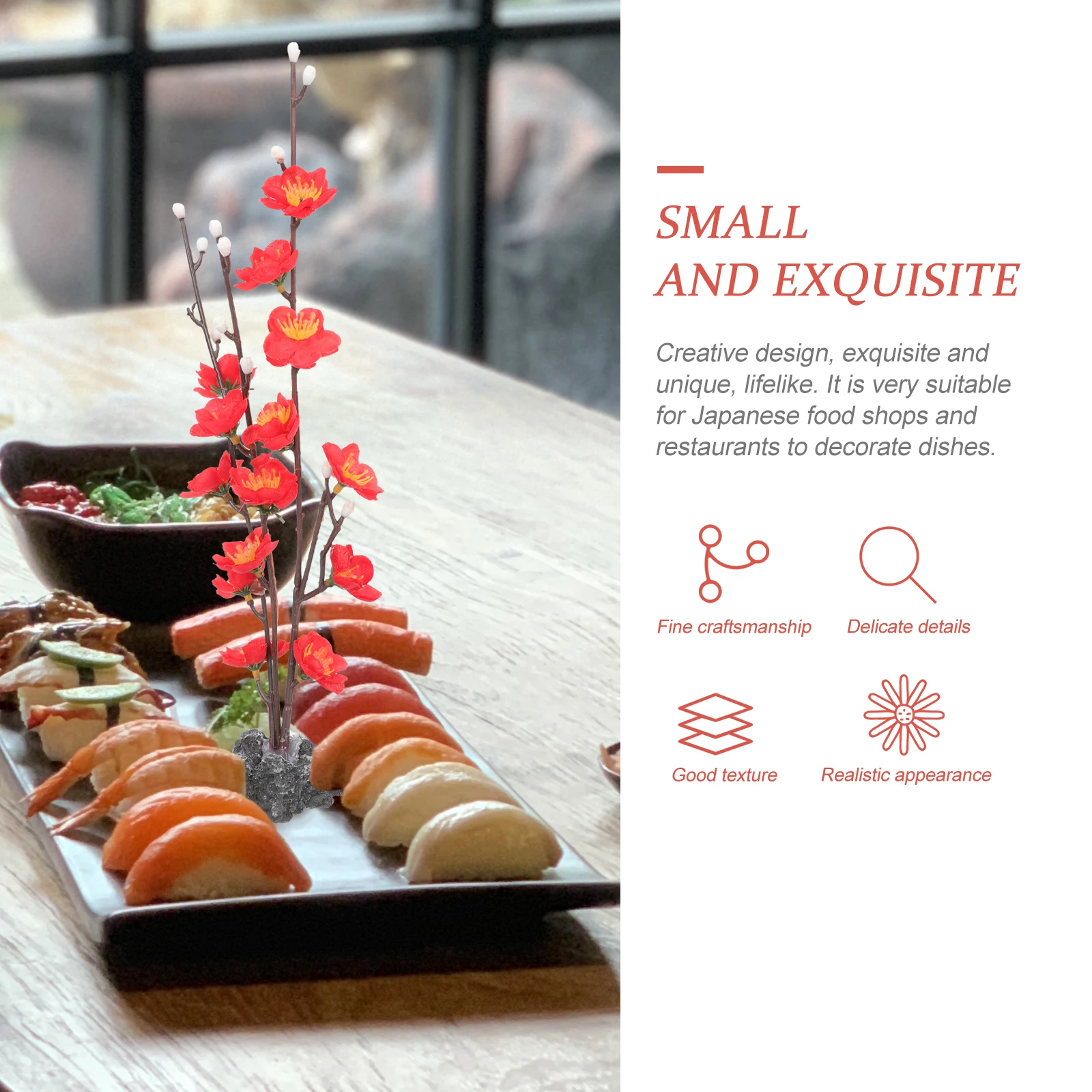 

2 Pcs Hors D'oeuvres with Flowers Wedding Decor Sushi Plate Decorations Japanese Table Sashimi Artificial Display