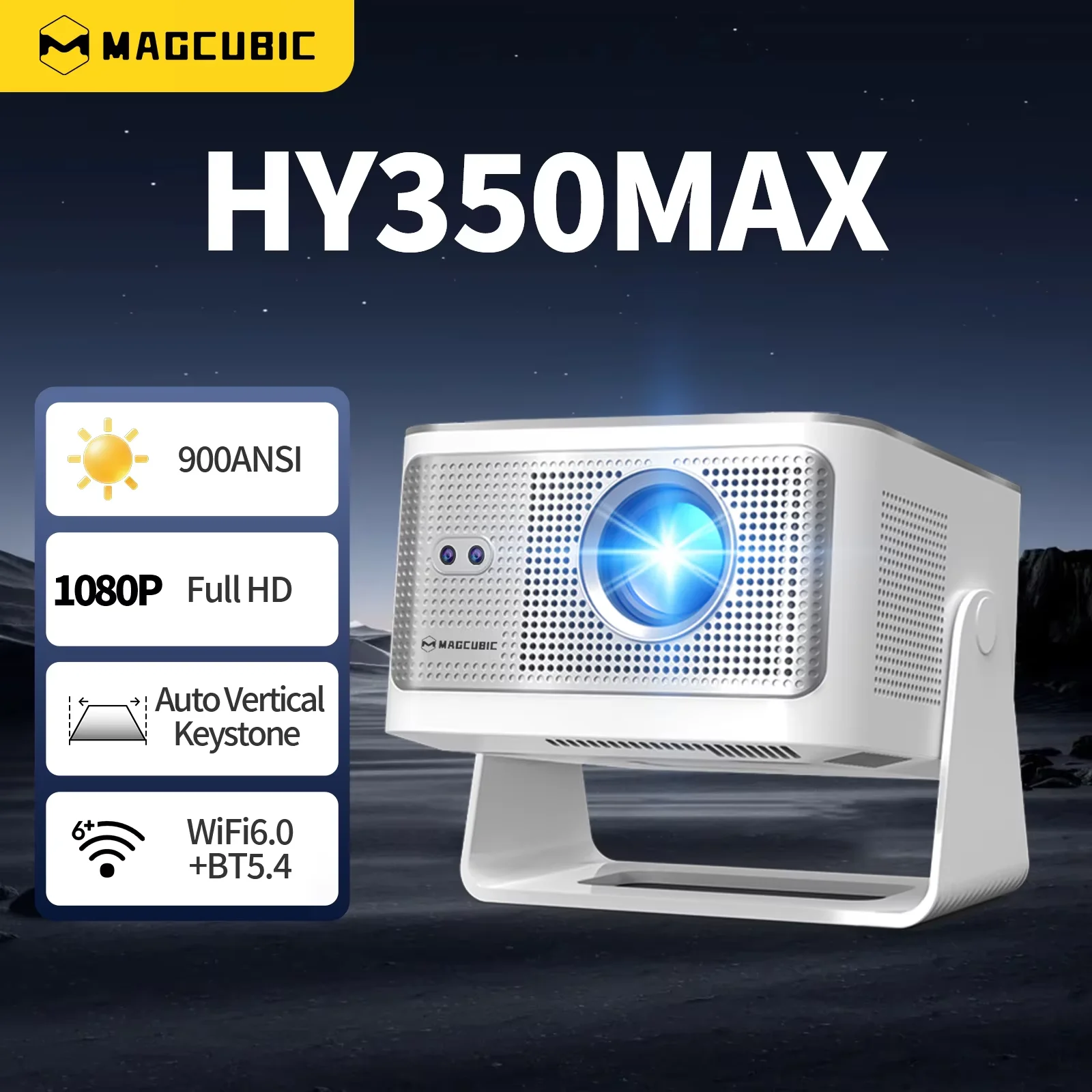 Magcubic Tragbarer Projektor HY350Max Heimkino-Projektor Android 14 900ANSI Projektor Autofokus 8K Native Full HD Unterstützung