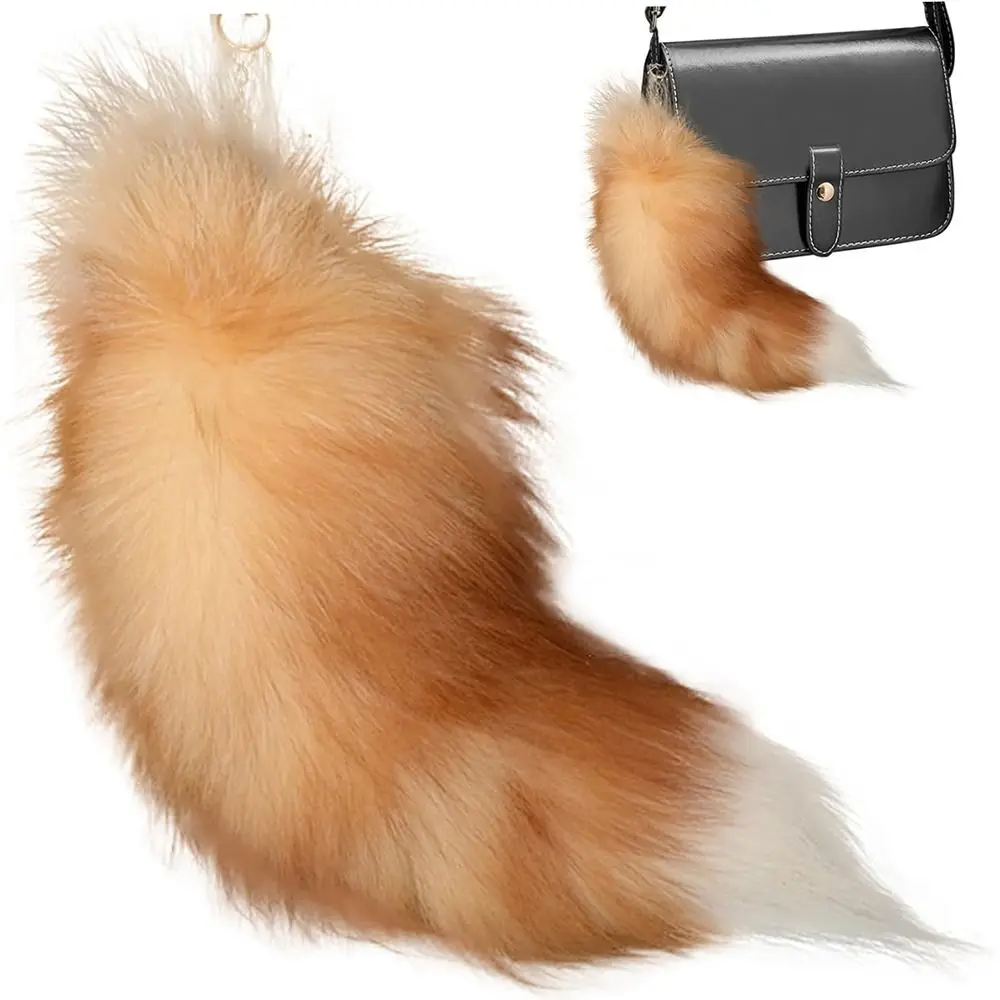 Faux Fur Fake Fox Tail Pendant Soft with Metal Clasp Fox Tail Key Ring Animal Tail Handbag Decorative Tail Bag Decoration