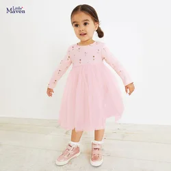 Little maven 2024 Kids Clothes Baby Girls Clothes Children's Clothing Cartoon Ballet Mesh Princess Dress Spring  Autumn Kids