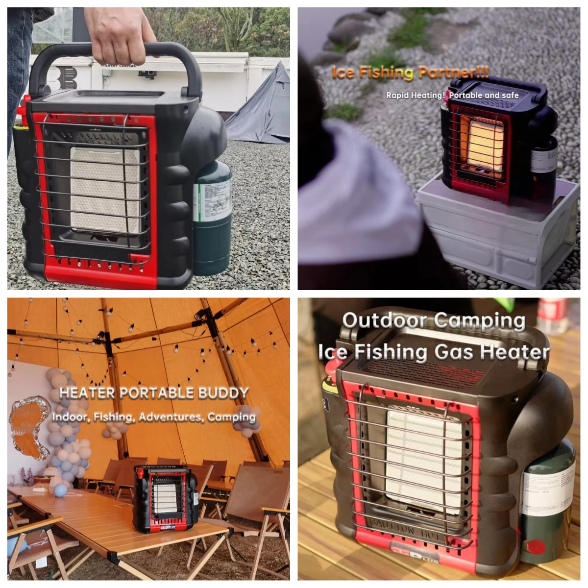 4000-9000BTU Camping Heater Red No Plug Outdoor Propane Portable Heater