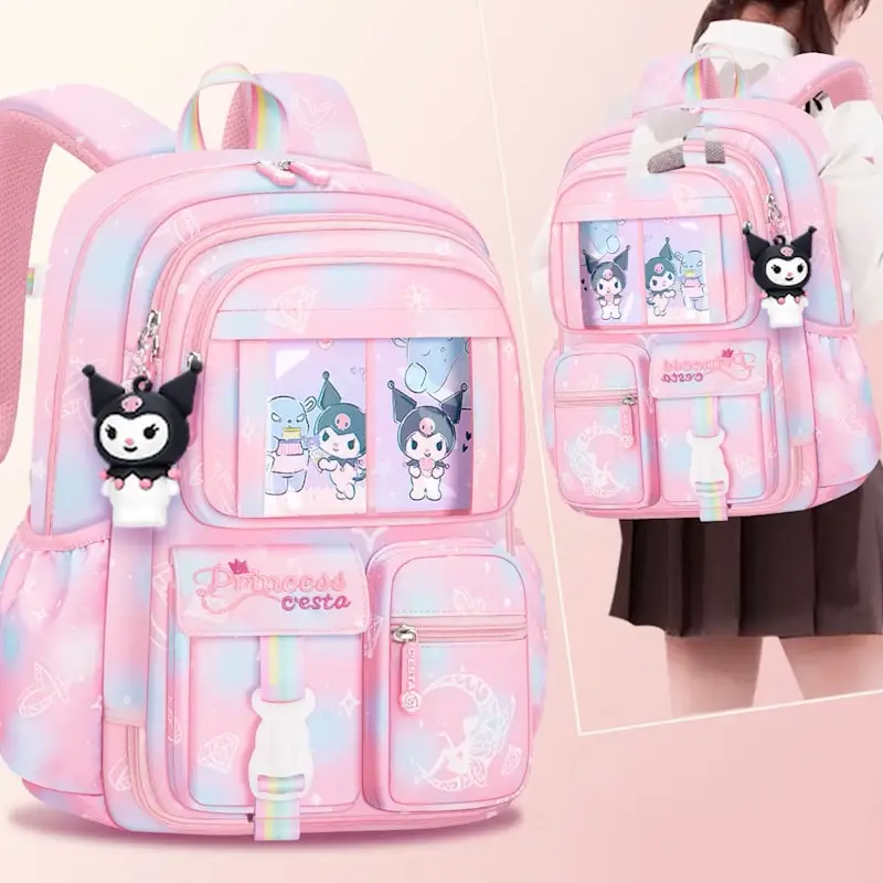 Sanrioed Anime Kuromi Student Backpack Kawaii Reduce Burden Protect Spine Kids Schoolbag Cute Cartoon Light Book Bag Girl Gift