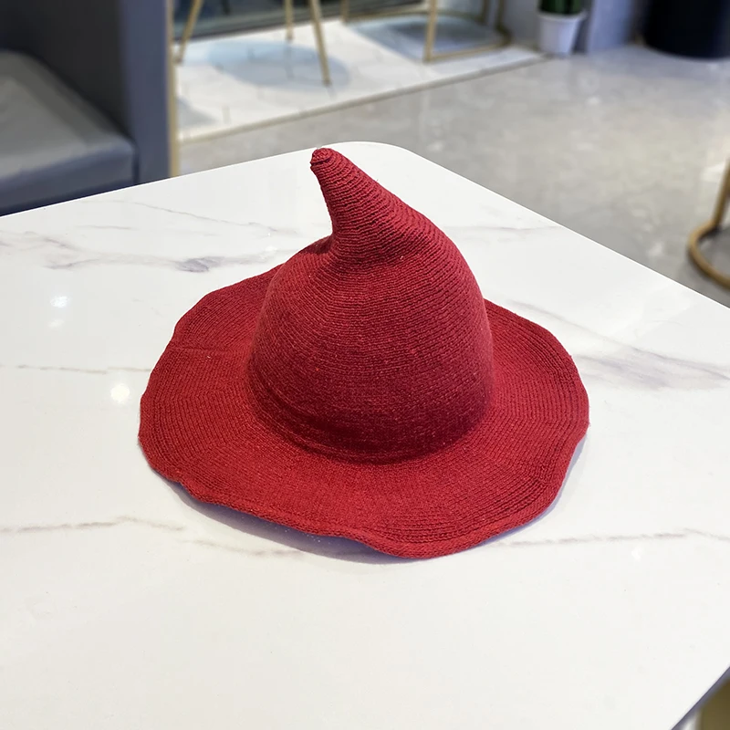 

Women's Witch Hat Knitted Autumn Winter Cap Faionable Pointed Top Woolen Large Brim Fierman Cap Casual Sle for All Ages