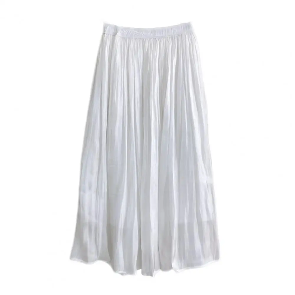 Women's Pleated Skirt High Waist Long  With Elastic Belt Solid Color Gloss Chiffon French Pleated Skirt