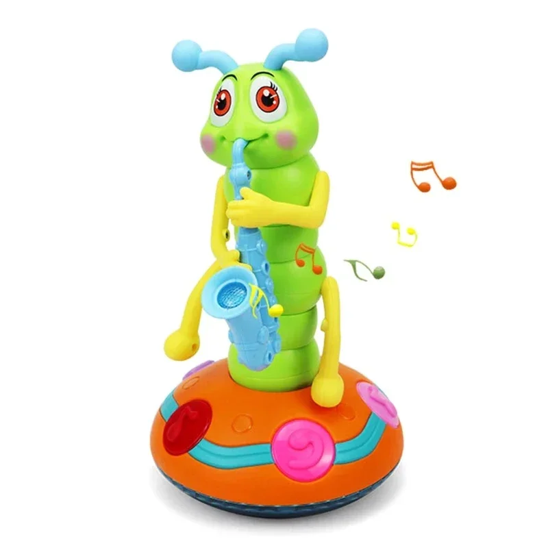 

Electric Saxophone Caterpillar Toy for Kids Music LED Light Rotating Novelty Gift Luminous Plaything Perfect Xmas Present