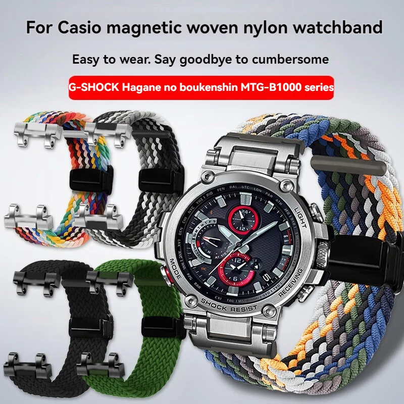 Nylon Strap for Casio G-Shock MTG-B1000/G1000 | Elastic Woven Band with Foldable Clasp | Durable Canvas Watch Band Replacement