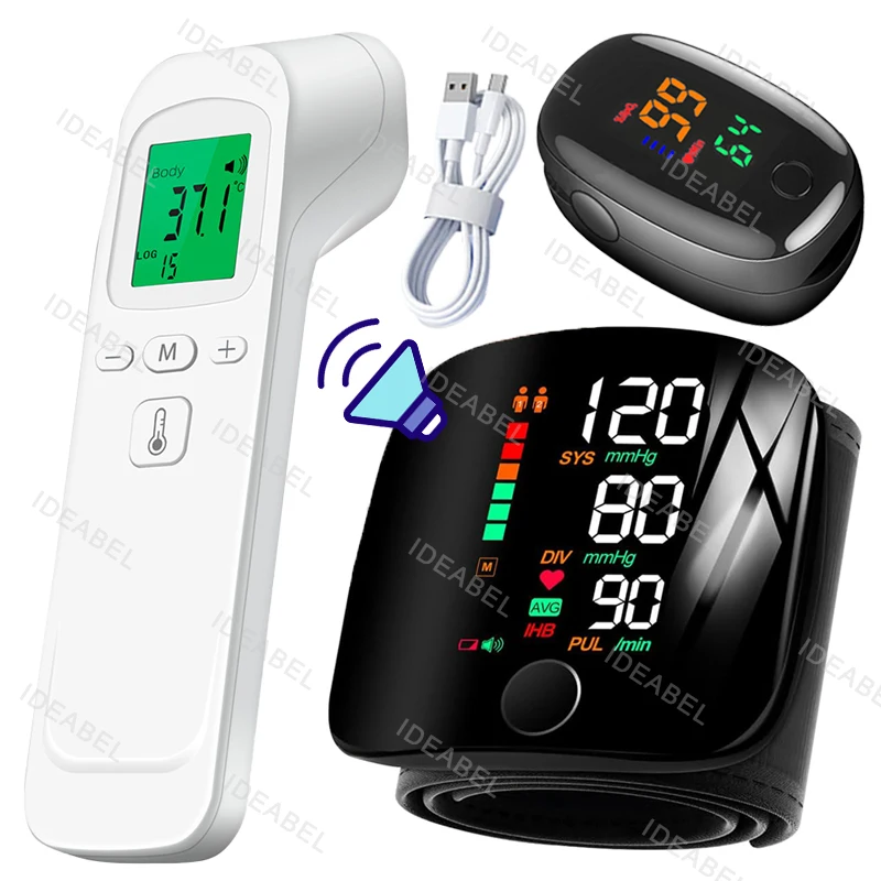 Monitor de Presión Arterial de Muñeca Inteligente con Pantalla LCD Recargable y Voz en Inglés, Tensiómetro Digital Automático, Esfigmomanómetro de Frecuencia Cardíaca