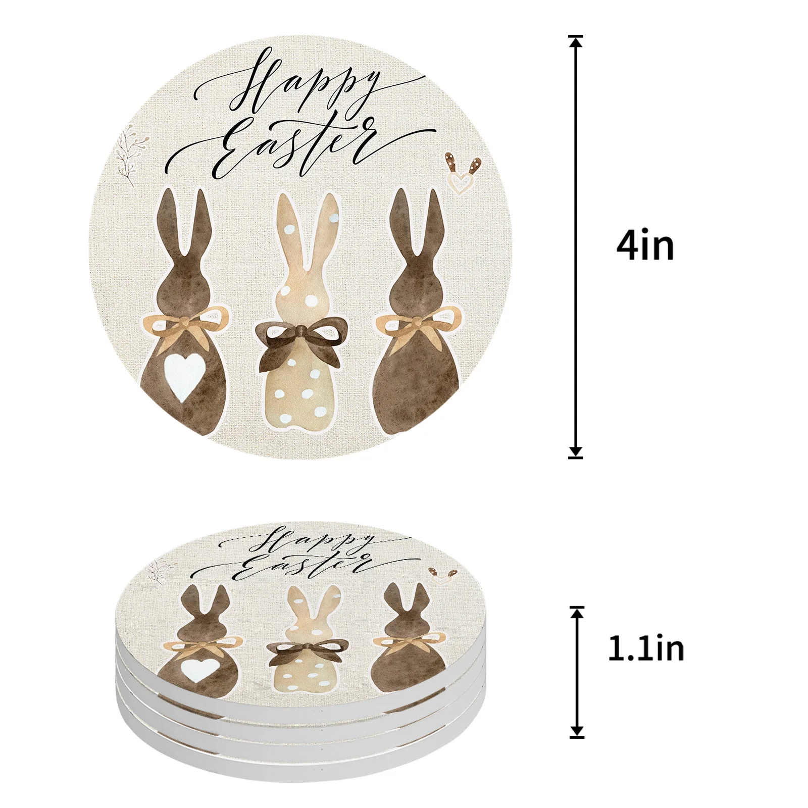 Easter Rabbit Coasters Ceramic Set Round Absorbent Drink Coaster Coffee Tea Cup Placemats Table Mat