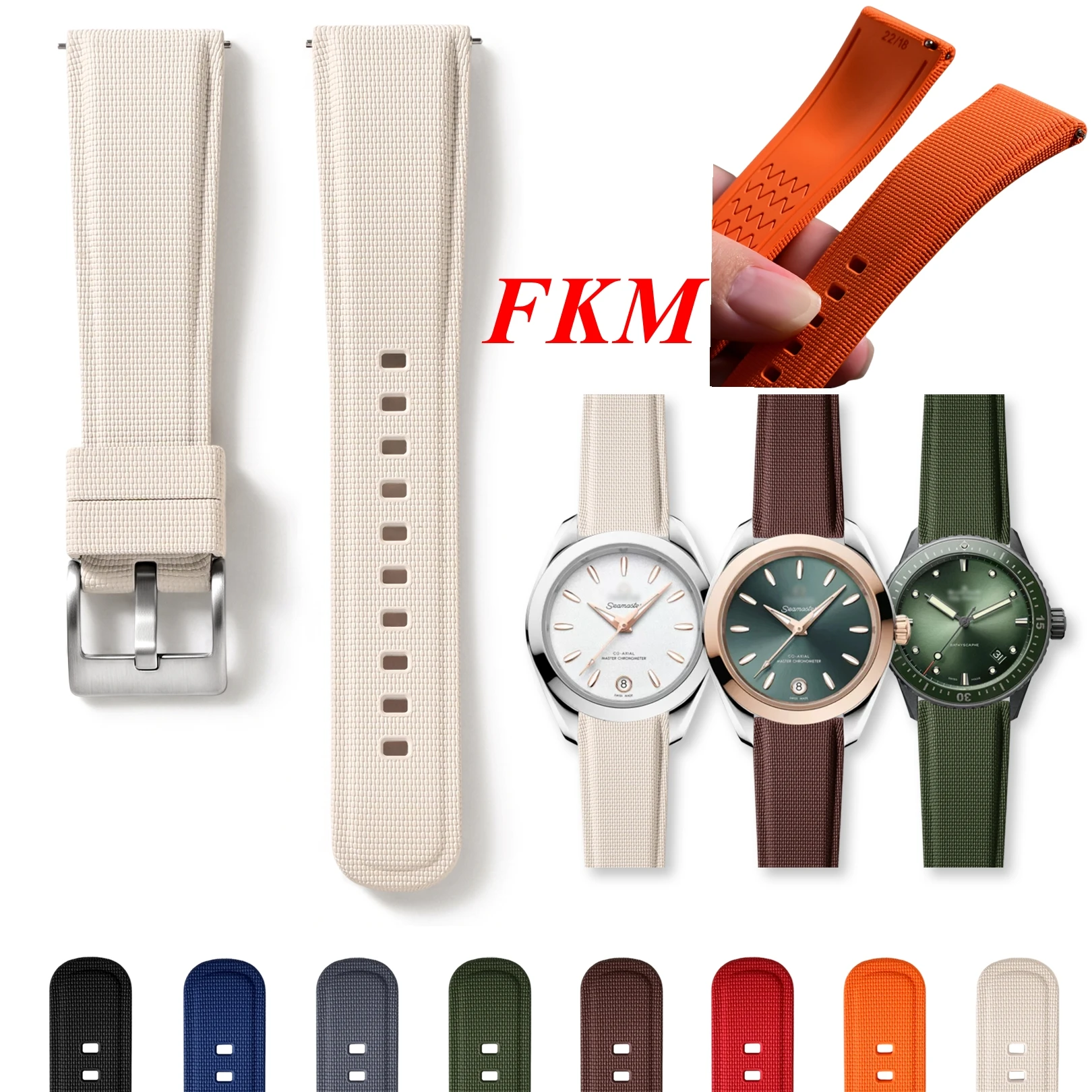 New 18/19/20/21/22/23/24mm FKM Braided Watch Strap Quick-Release Green Red Rice Orange Band Universal Man Women Diving Bracelet