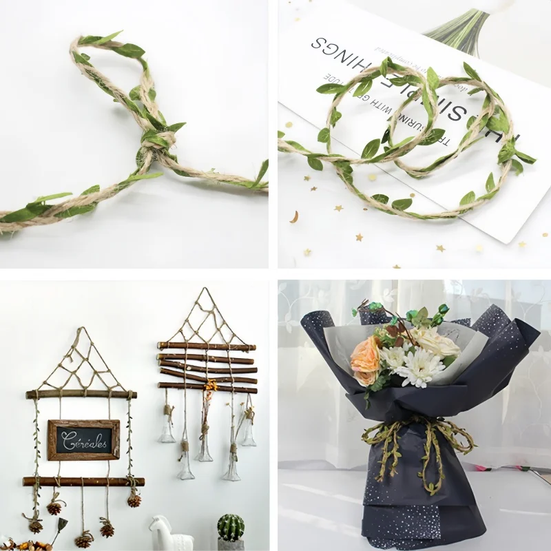 3/5/10m Künstliche Grüne Blätter, Geflochtenes Hanfseil, Rattanschnur für DIY-Bastelarbeiten, Hochzeits- und Geburtstagsdekoration, Geschenkverpackung, Blumensträuße – Detail 5