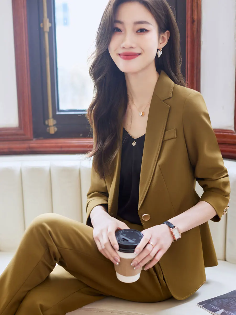 Traje de piezas para mujer, Blazer y pantalón con un solo botón