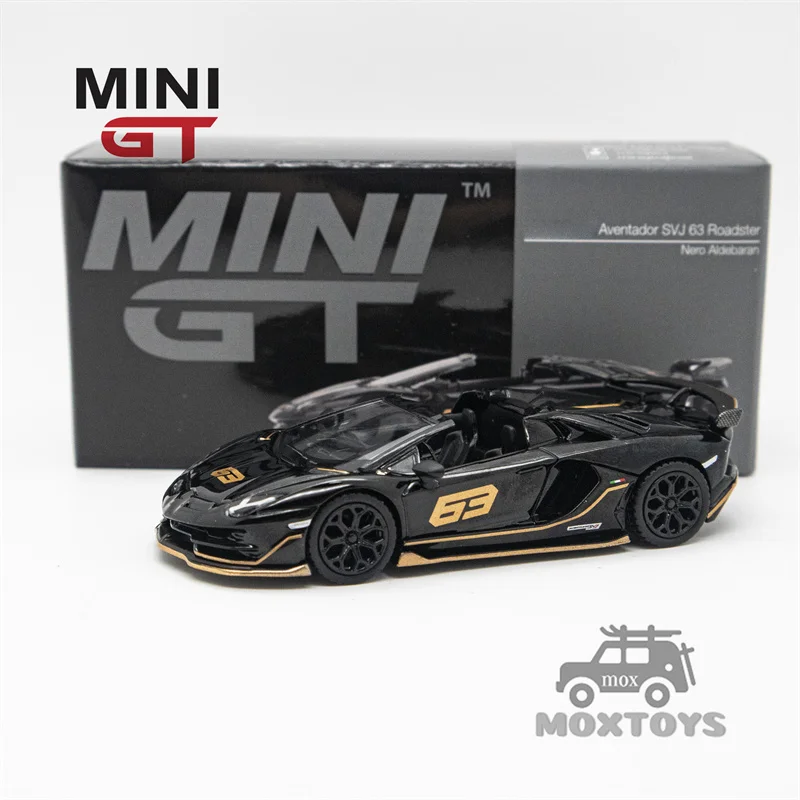 MINI GT 1:64 Aventador SVJ 63 Roadster Nero Aldebaran Black LHD Diecast Model Car