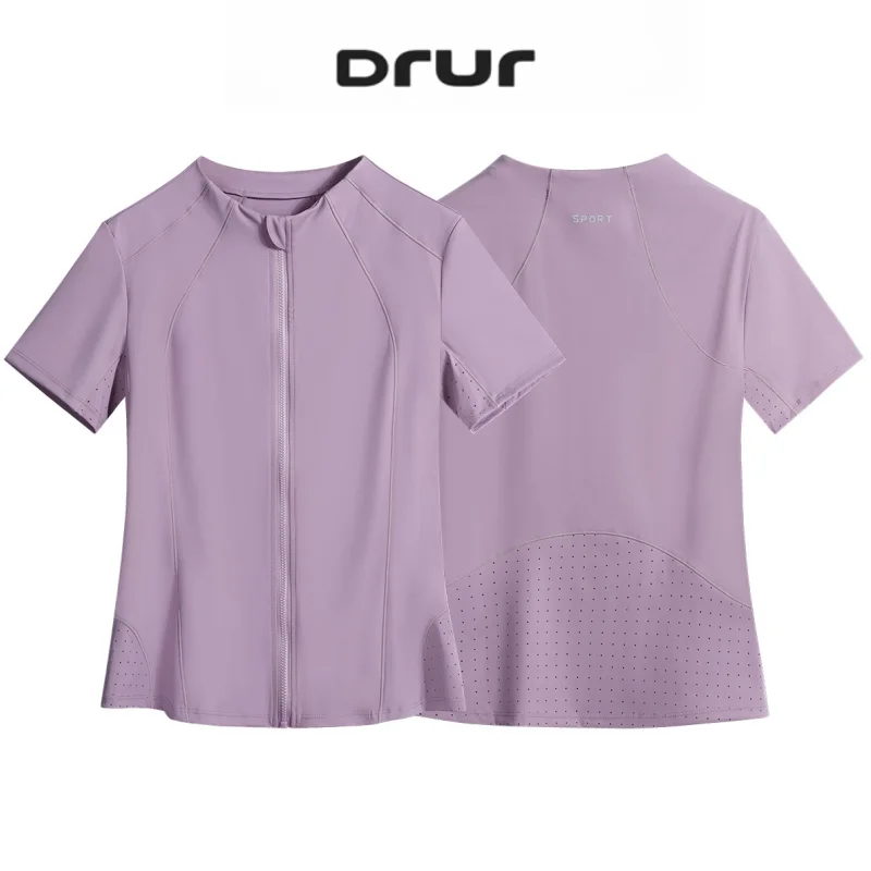 DRUR Women's Sports Jackets Short Sleeve Zipper Running Shirt Gym Clothes Women Sports Top Jogger Fitness Jacket Female Yogawear