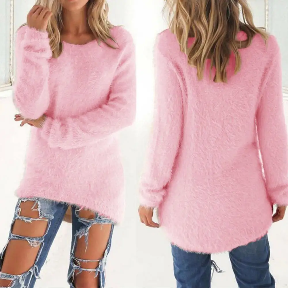 Dames Lange Trui Effen Kleur O-Hals Casual Lange Mouw Truien Losse Gebreide Pullover Tops Dames Trui Casual Oversized Blouse