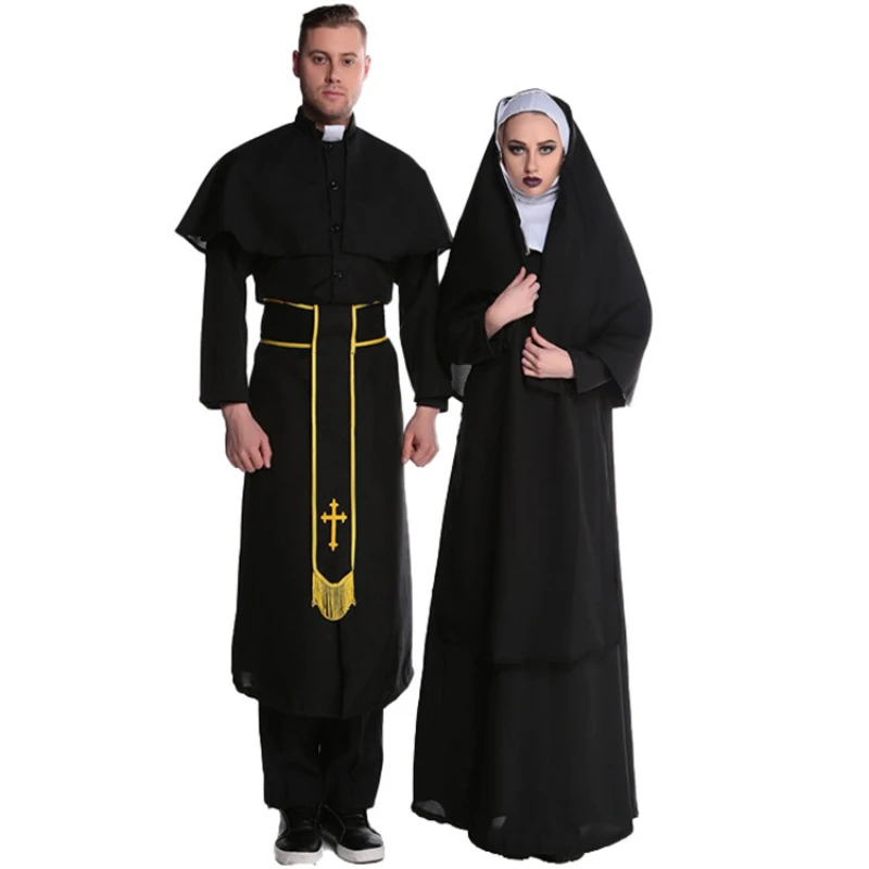 Disfraces de Halloween para sacerdote y monja, disfraces de pareja, fiesta de carnaval, disfraces de mascarada, atuendo para adultos