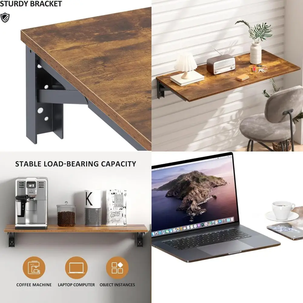 

Compact Heavy-Duty Wall-Mounted Folding Table, 30L x 20W, Ideal for Home Office, Laundry, Bar, Kitchen, Dining Room, Rustic Brow
