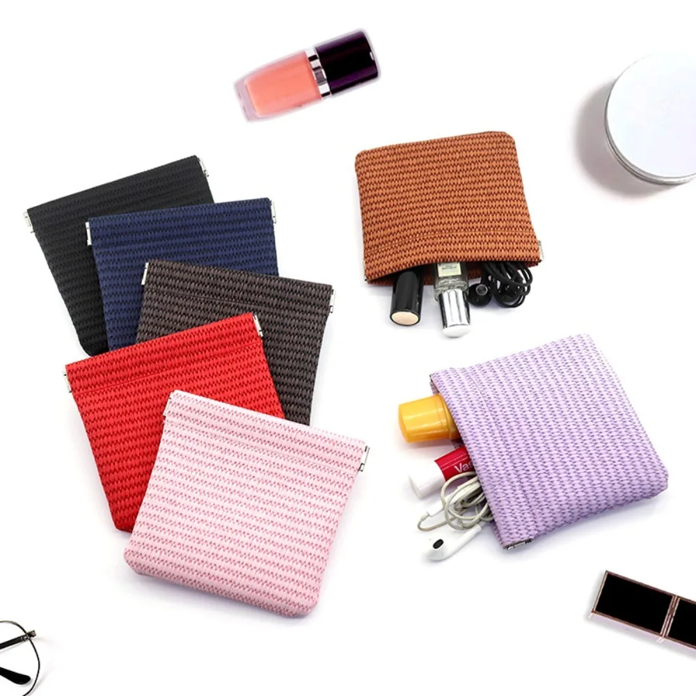 Pu Leather Leaf Spring Coin Purse Makeup Bag Earphone Bag Mini Cosmetic Bag Self-closing Automatic Closed Lipstick Storage Bag