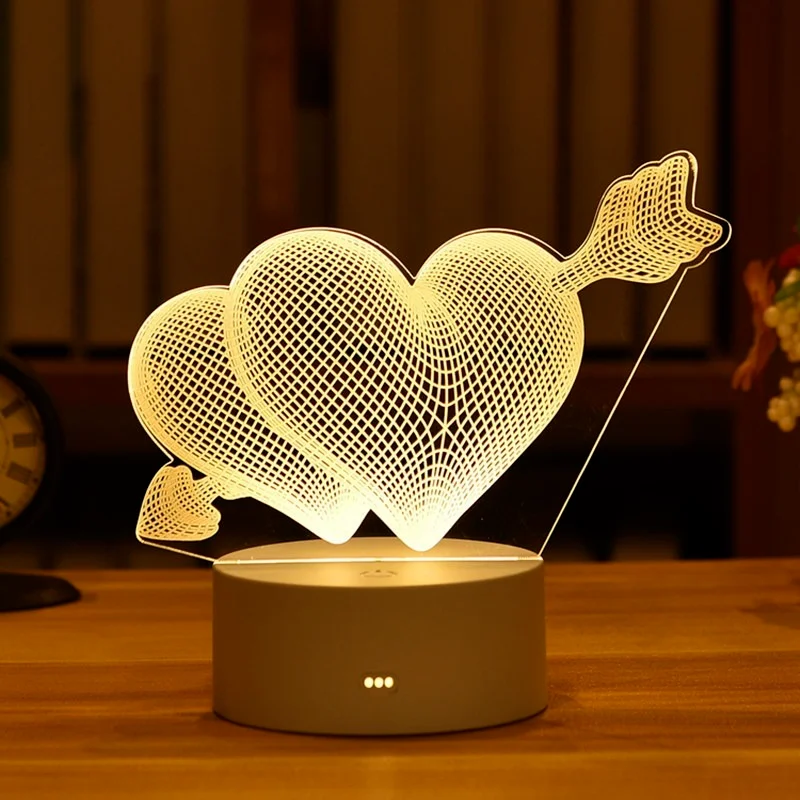 Lámpara Led acrílica 3D de amor romántico para el hogar, luz nocturna para niños, lámpara de mesa, decoración de fiesta de cumpleaños, lámpara de