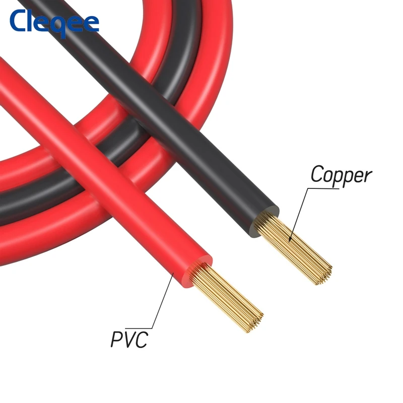 Cleqee 2PCS Dual Alligator Clip to  Crocodile Clamp Multimeter Test Leads 1m/2m/3m Cables Line Red/Black Jumper Wire