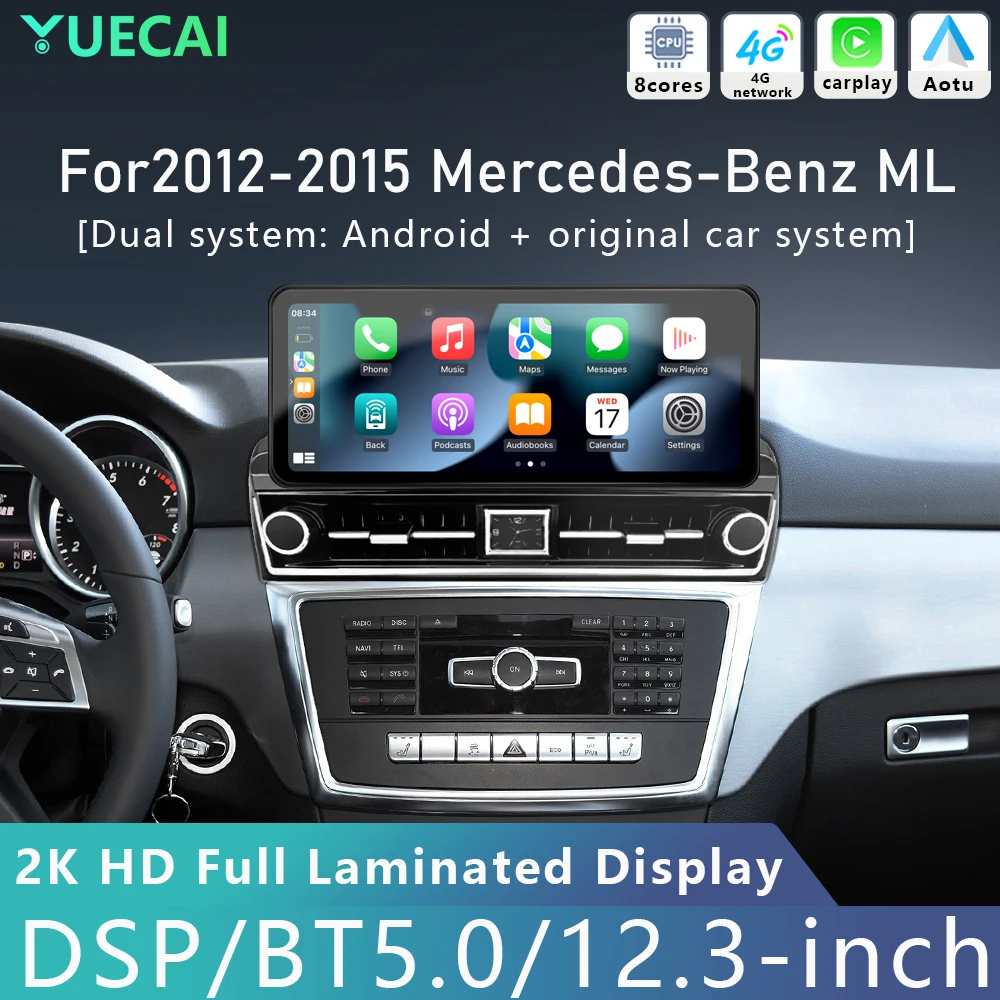12.3 Inch Car Touch Screen Car Radio For Mercedes Benz ML W166 ML350 GL X166 2012-2015, Built-in Wireless CarPlay & Android Auto