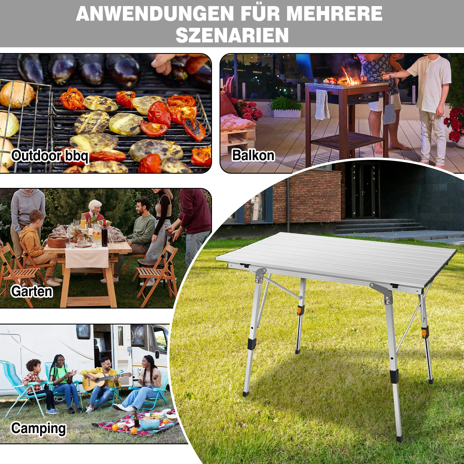 طاولة تخييم قابلة للطي من الألومنيوم بطول 3 أقدام خفيفة الوزن، ارتفاع قابل للتعديل، محمولة مع تخزين لصيد الأسماك على الشاطئ والشواء والحديقة والنزهات