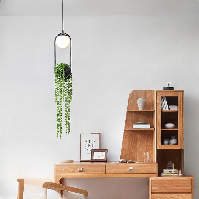 DIY Ring Plant Pendant Lights Black Flower Pot Hanging Lamp Dining Room Bar Restaurant Home Decor Lighting Fixtures