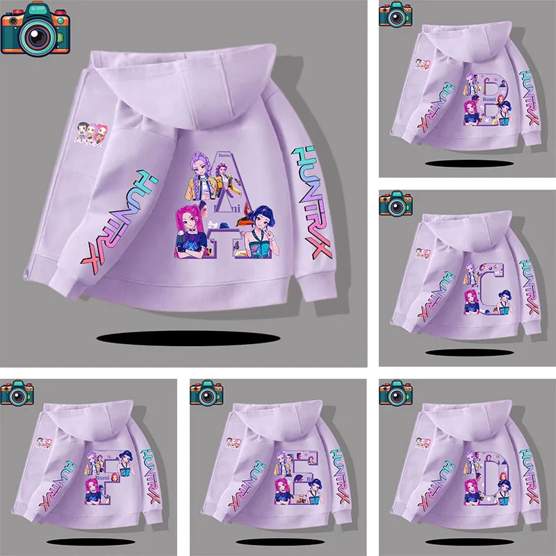 girl's casual top concert A-Z letter cartoon print Winter and autumn zipper-style coat children's hooded shirt boy'ssports shirt