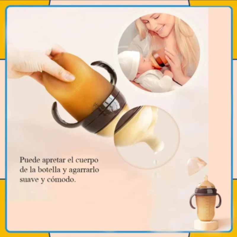150ML/240ML wide caliber silicone tape soft imitation breast milk anti bloating milk bottle with handle, 0-36 months old