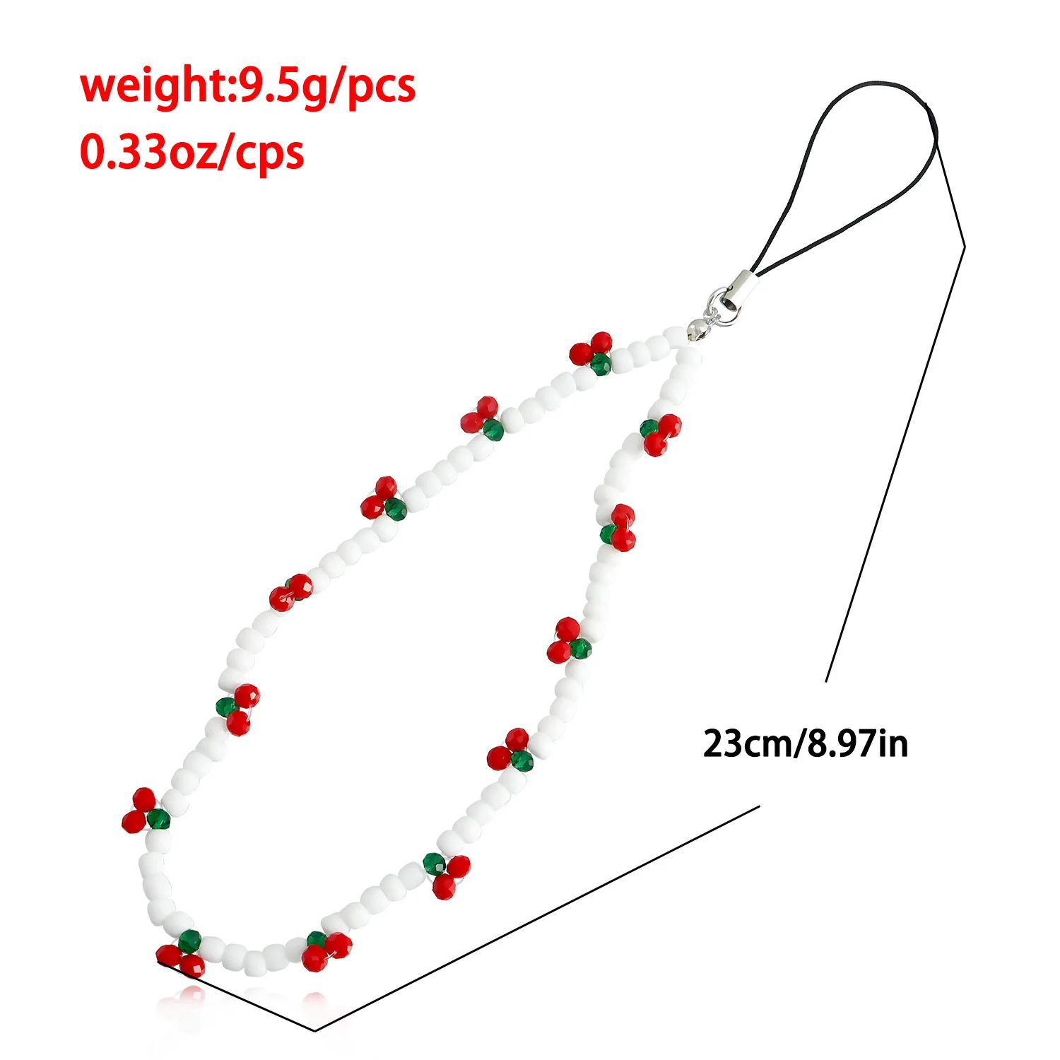 Cadenas de teléfono con cuentas de cereza para mujer, cordón de teléfono con cuentas de cereza, accesorios para bolso, llavero, 2023