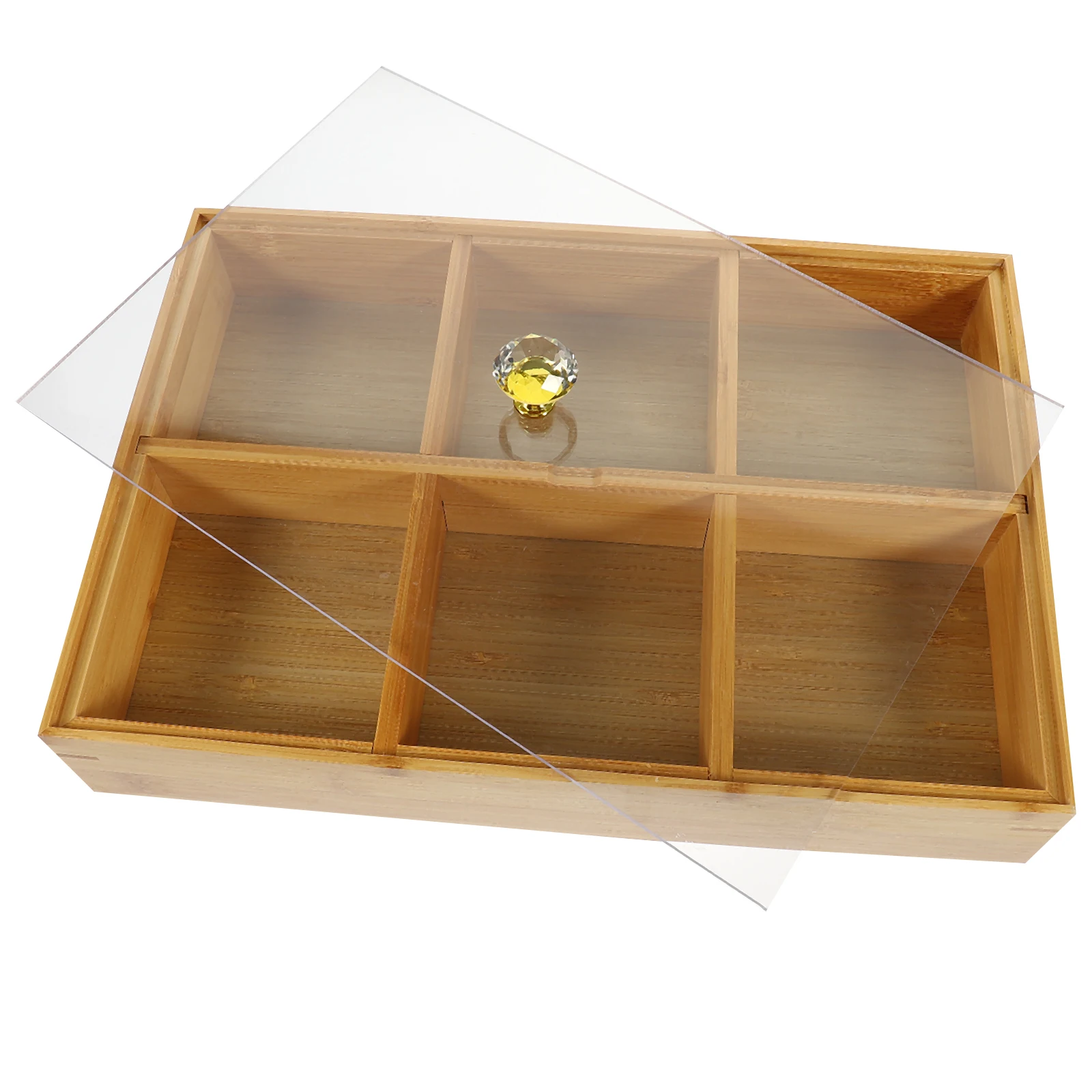 

Chinese Style Bamboo Fruit Plate 6-Section with Lid for Snack Serving Tray Home Party Wedding Storage Box Decorative Dessert