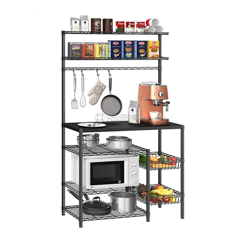 6-layer Kitchen Metal Baker's Rack Microwave Oven Stand Practical Cookware Organizing Workstation Storage Floor Spice Rack