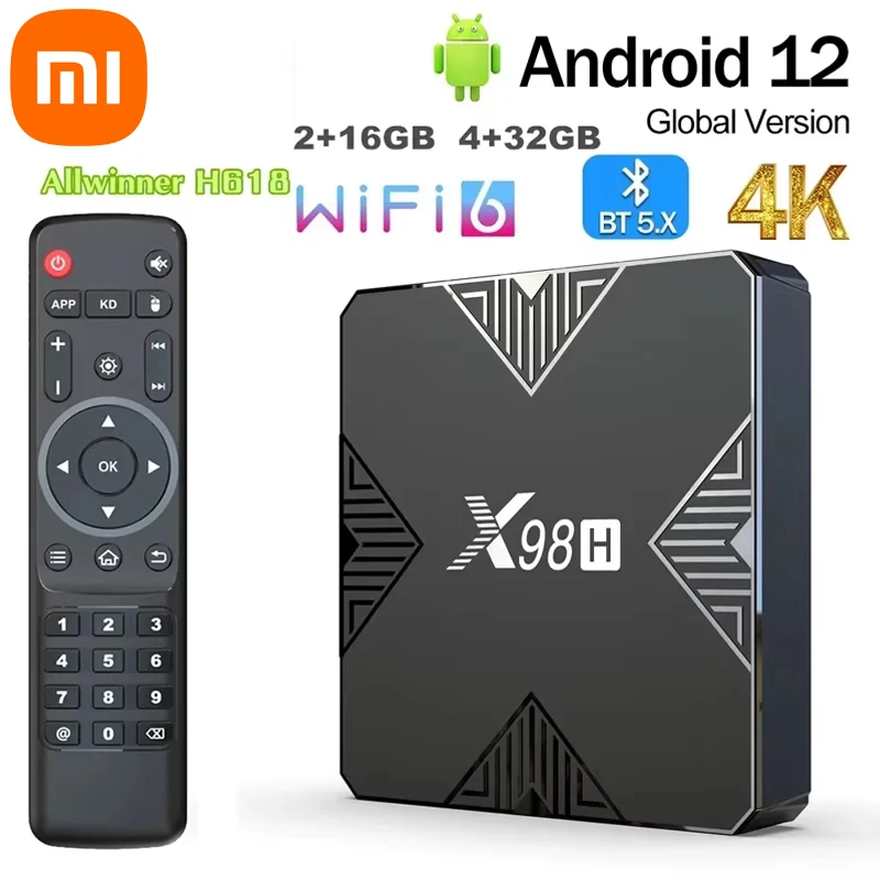 Xiaomi X98H TV Box Android 12.0 Allwinner H618 6GB 32GB ROM BT5.0 AV1 3D Wifi6 2.4G e 5G Wifi HDR Set Top Box Lettore multimediale