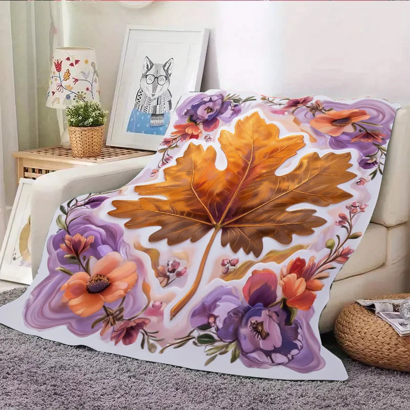بطانية من الفلانيل - بطانية أطفال ناعمة وخفيفة الوزن لجميع المواسم مطبوع عليها أوراق الخريف وطباعة الأزهار ناعمة ومريحة للأطفال