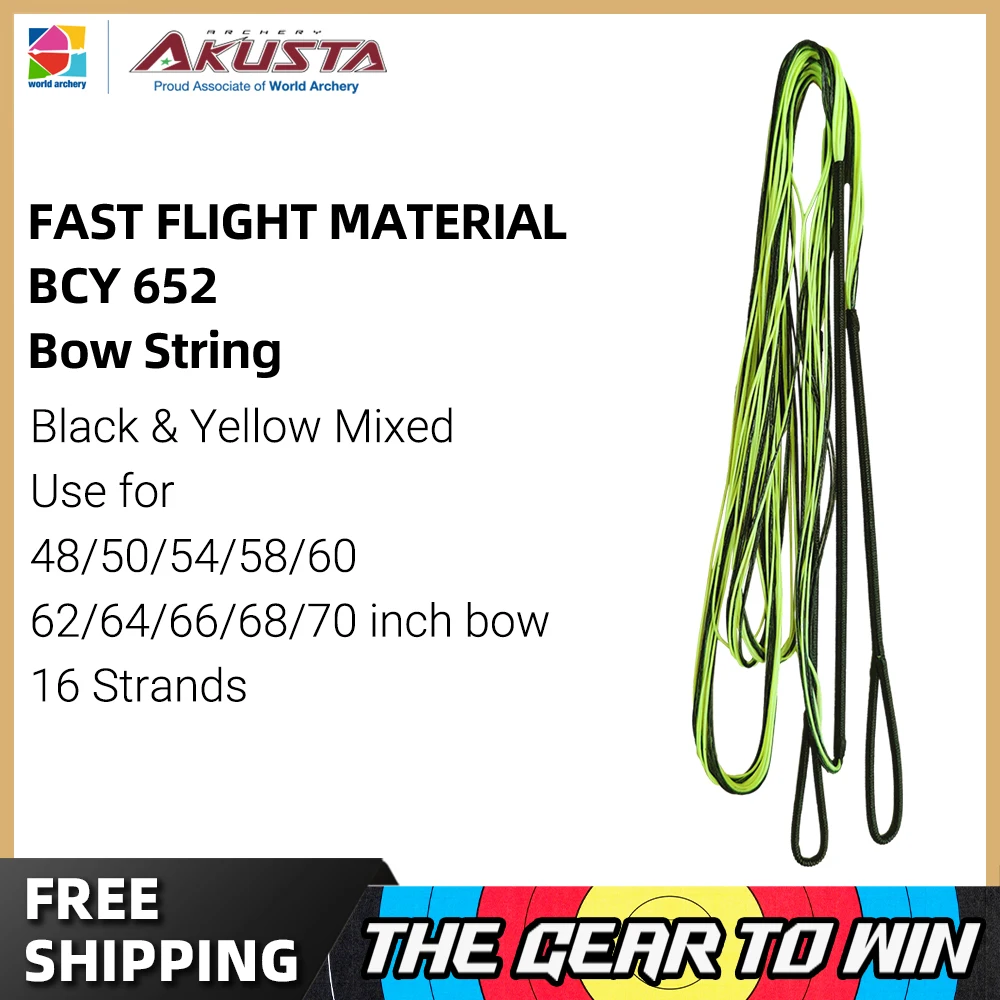 

Akusta Recurve Bow Fast Flight Material Bow String BCY 652 16 Strands Black Yellow Mixed For 48-70 Inch Bow