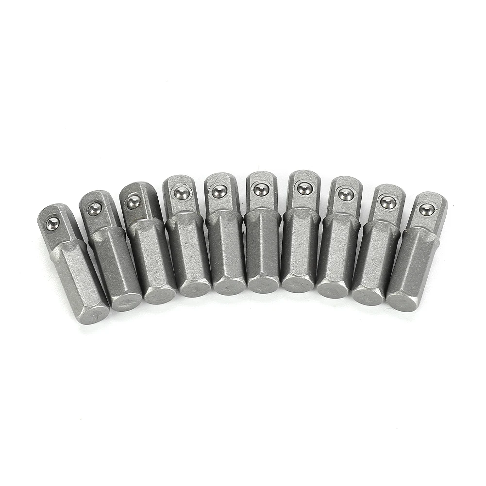 10-Pack 1/4 Inch Hex Shank To 1/4 Square Drive Socket Adapter 25mm Chrome Vanadium Steel Converter For Drill And Driver