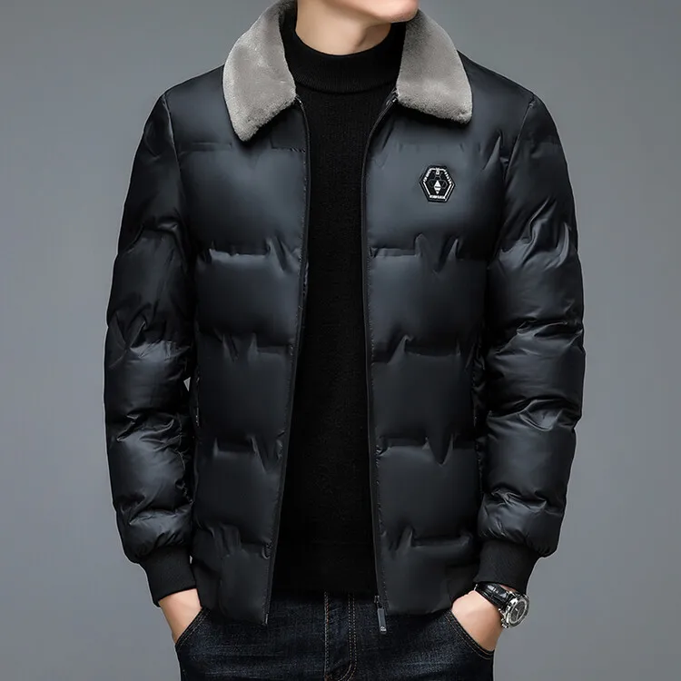 Men's Thickened Cotton Jacket Velvet Collar Short Cotton Jacket with Windproof and Warm Design Parkas Coats