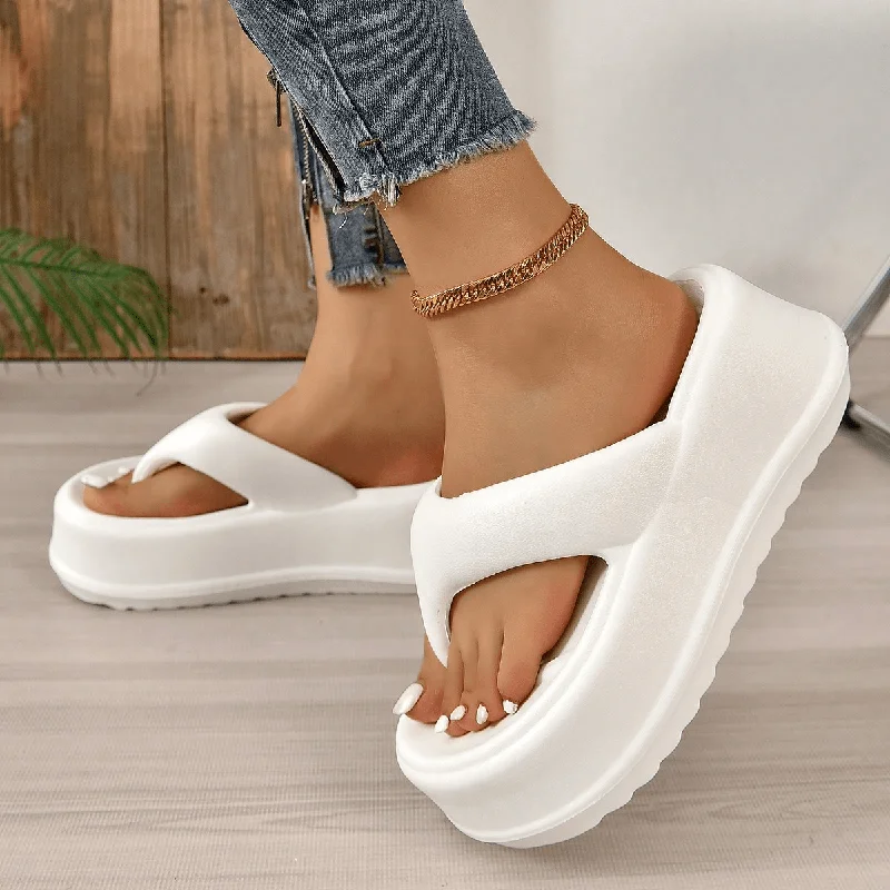 Super Chunky Heel Women Clip Toe Slippers Outdoor Indoor Solid Thick Bottom Flip Flops EVA Anti-slip High Platform Sandals