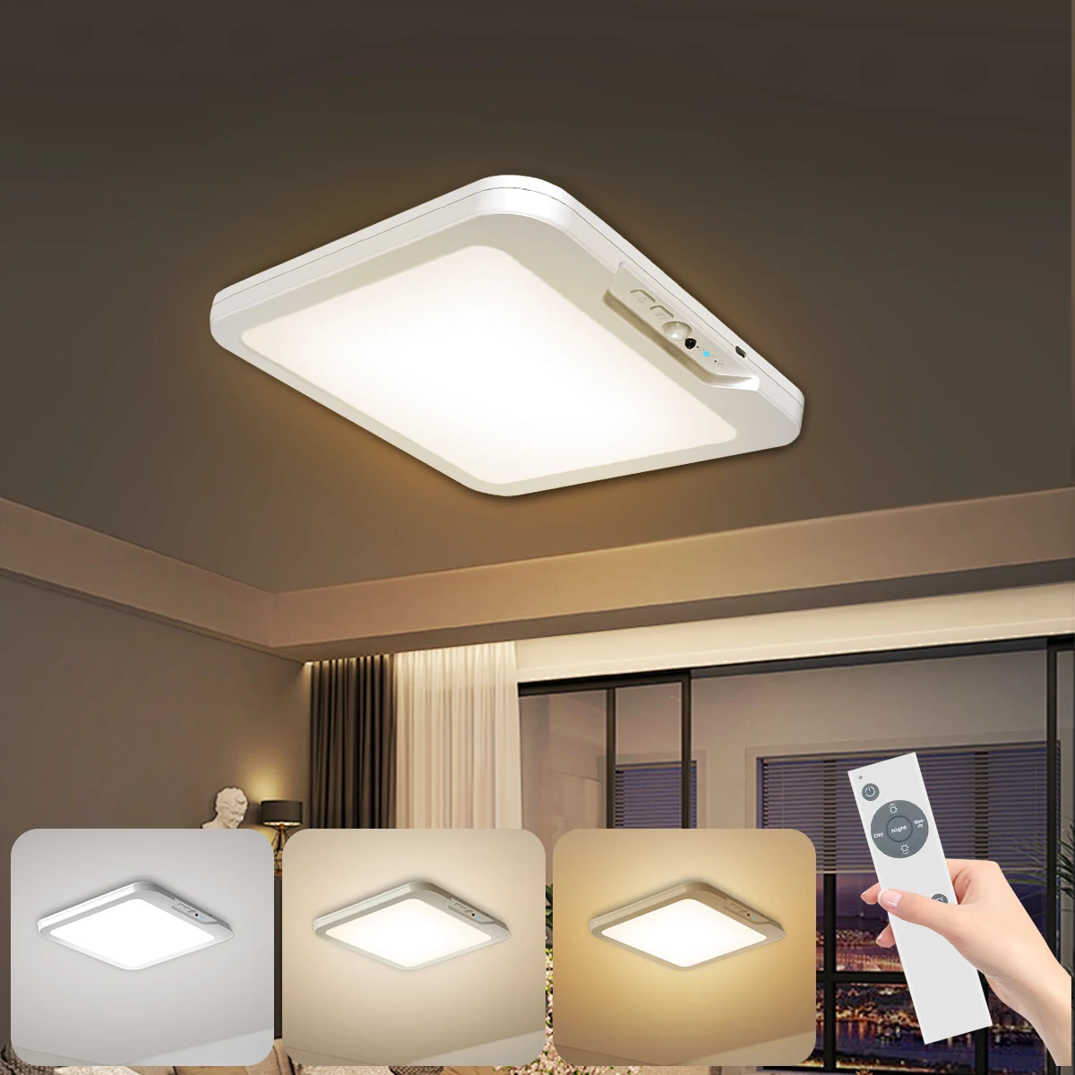 Motion Sensor Ceiling Light with Remote 6000mAh Battery Operated 3 Modes Dimmable LED Lamp for Bedroom Study Corridor Staircase