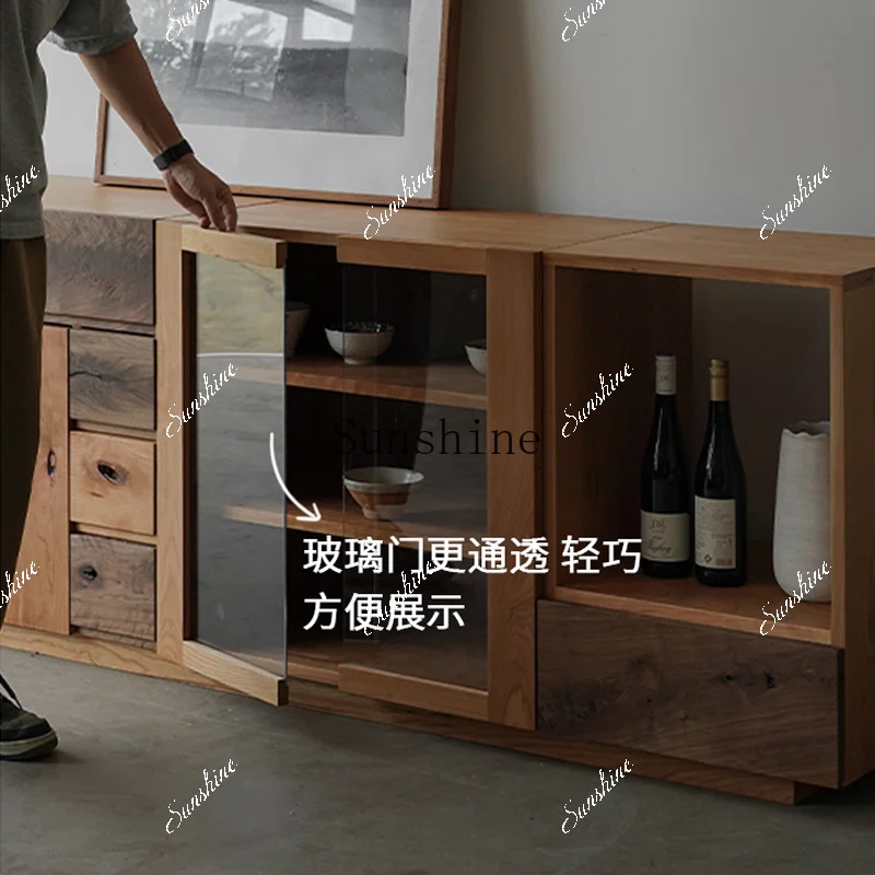 Dinner side TV storage display modern simple wabi-sabi glass combination cabinet  FT