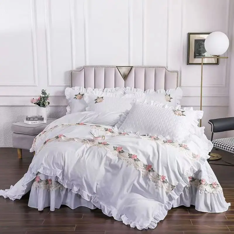 

Pure Cotton Duvet Cover Princess Style Lace Embroidery Quilt Cover For Single And Double Bedding Twin Queen Size Comforter Cover