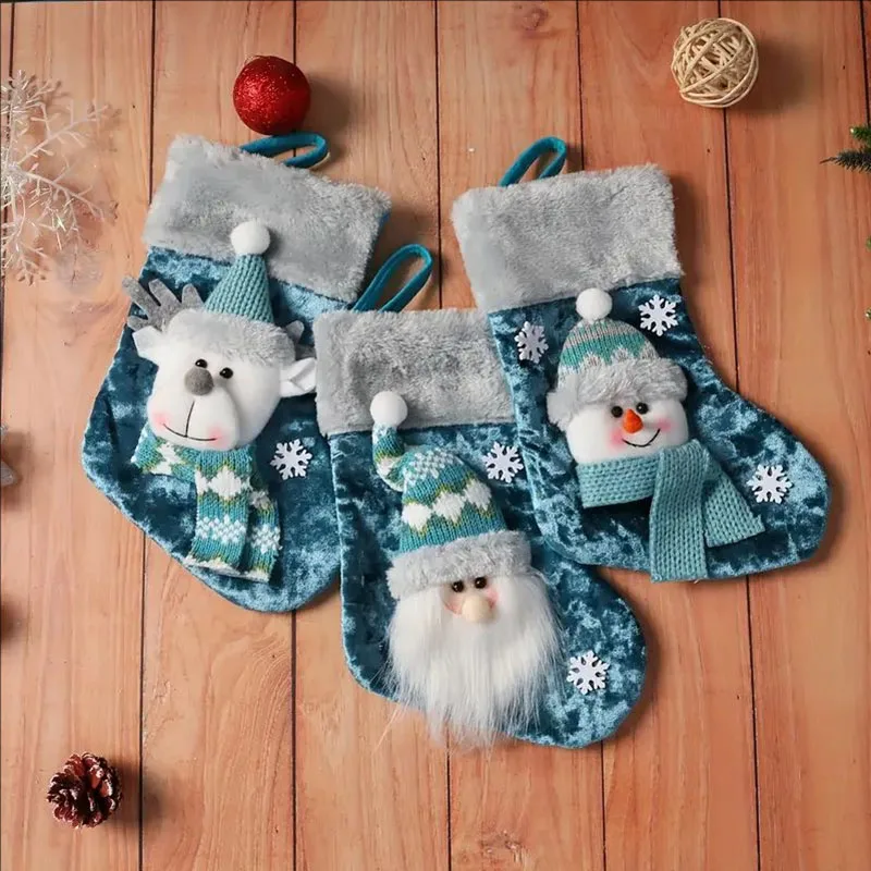 3pc Christmas Decorations Candy Socks Embroidery Old Man Christmas Stockings Christmas Children Gift Stockings Gift Bag Pendant